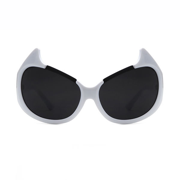 Devil Horn Oversized Cat-Eye Shape Acetate Sunglasses White/Grey