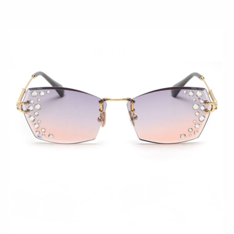 Diamonds-Embellished Lens Frameless Cut-Edge Sunglasses Gold-Tone/Grey Orange