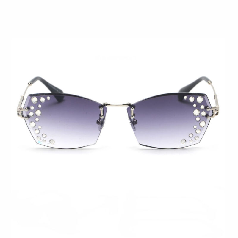 Diamonds-Embellished Lens Frameless Cut-Edge Sunglasses Silver-Tone/Gradient Grey
