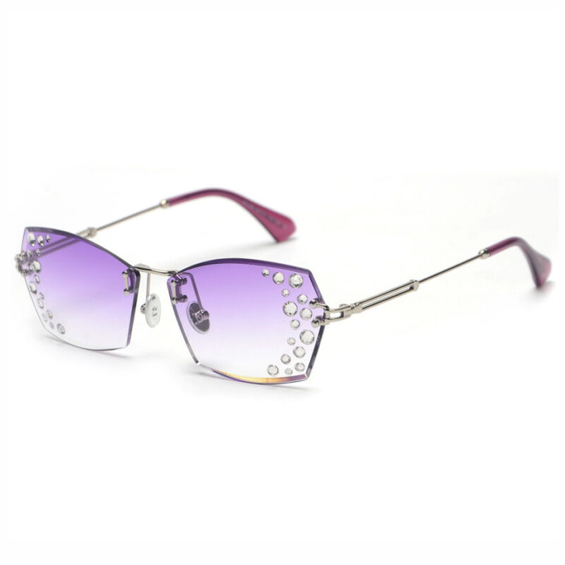 Diamonds-Embellished Lens Frameless Cut-Edge Sunglasses Silver-Tone/Gradient Purple
