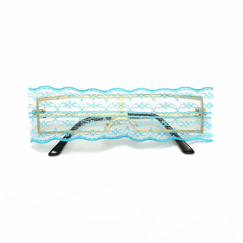 Diy Lace Covered Rectangle Shield Glasses Blue/Clear
