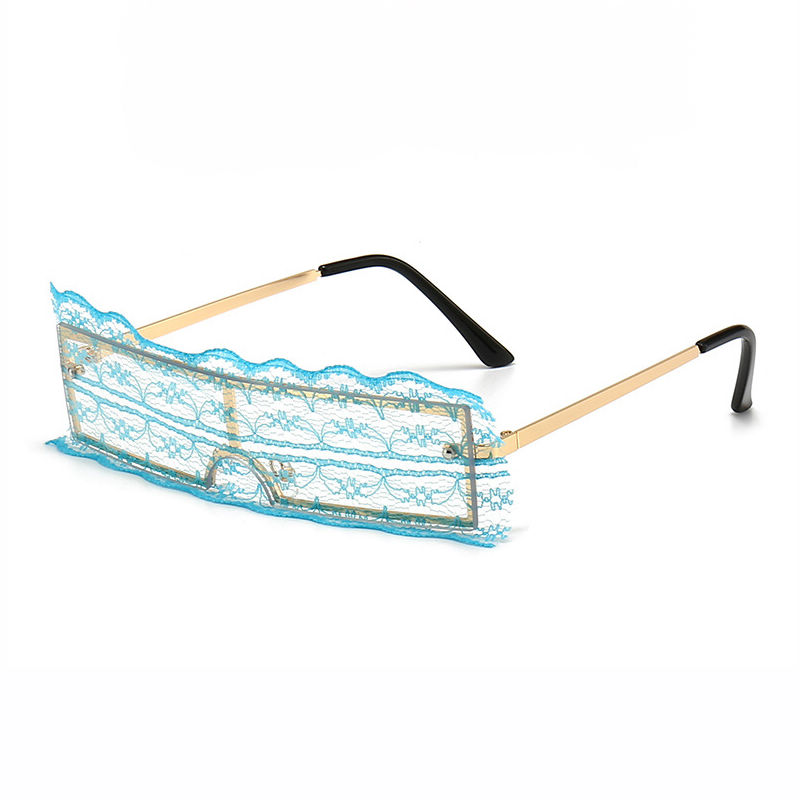 Diy Lace Covered Rectangle Shield Glasses Blue