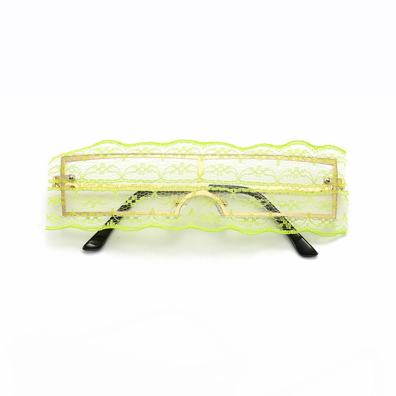Diy Lace Covered Rectangle Shield Glasses Green/Clear