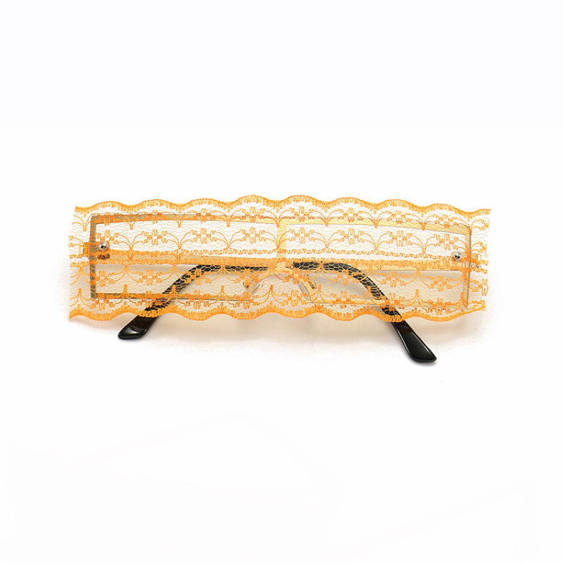 Diy Lace Covered Rectangle Shield Glasses Orange/Clear