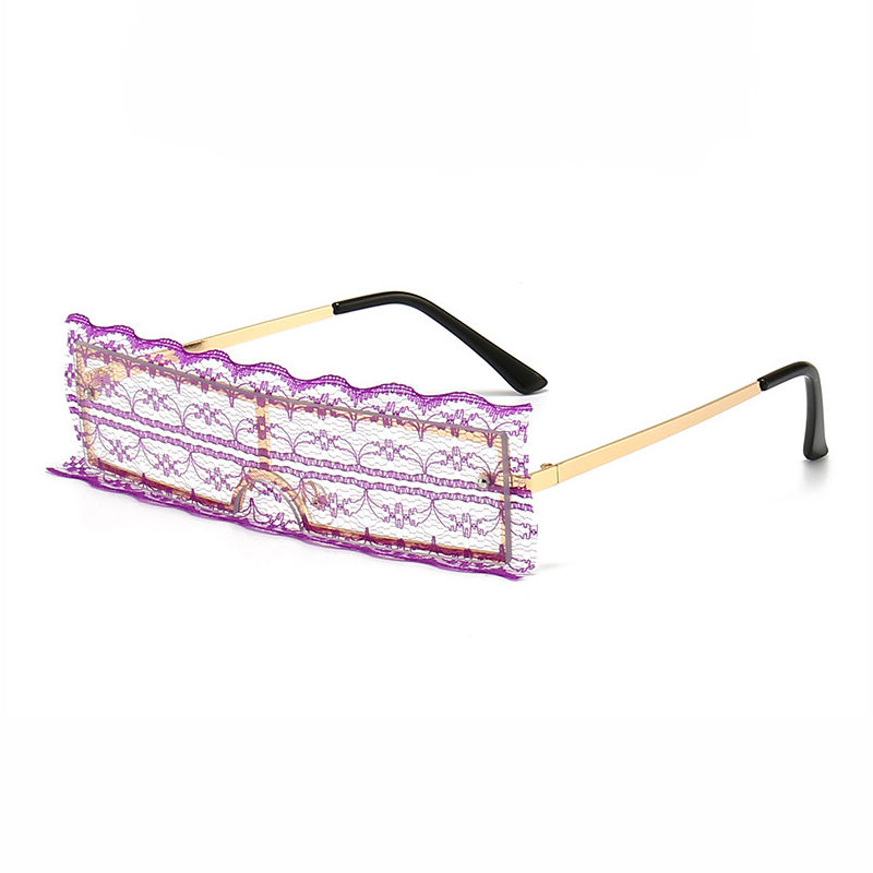 Diy Lace Covered Rectangle Shield Glasses Purple
