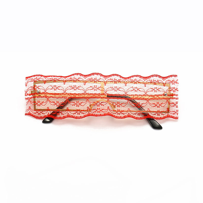 Diy Lace Covered Rectangle Shield Glasses Red/Clear