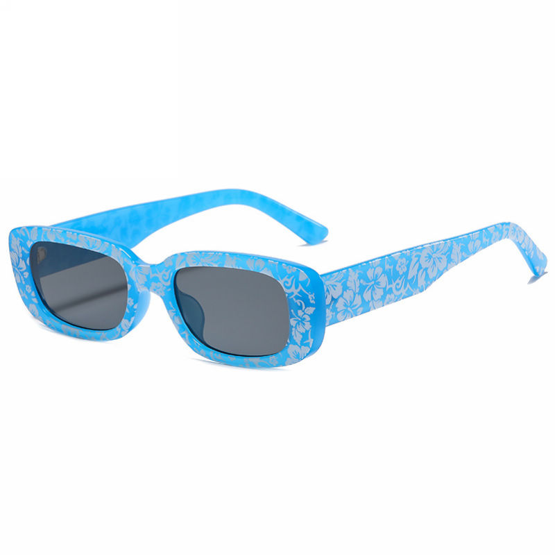 Floral Print Womens Small Square Sunglasses Transparent Blue/Grey