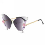 Floral & Rhinestones Gradient Grey Rimless Butterfly Sunglasses