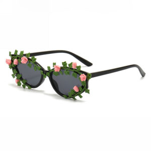 Flower Decor Oval Womens Sunglasses Black