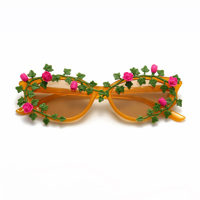 Flower Decor Oval Womens Sunglasses Orange/Brown