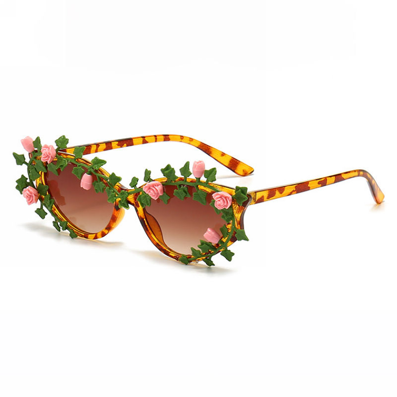 Flower Decor Oval Womens Sunglasses Tortoise Brown/Gradient Brown