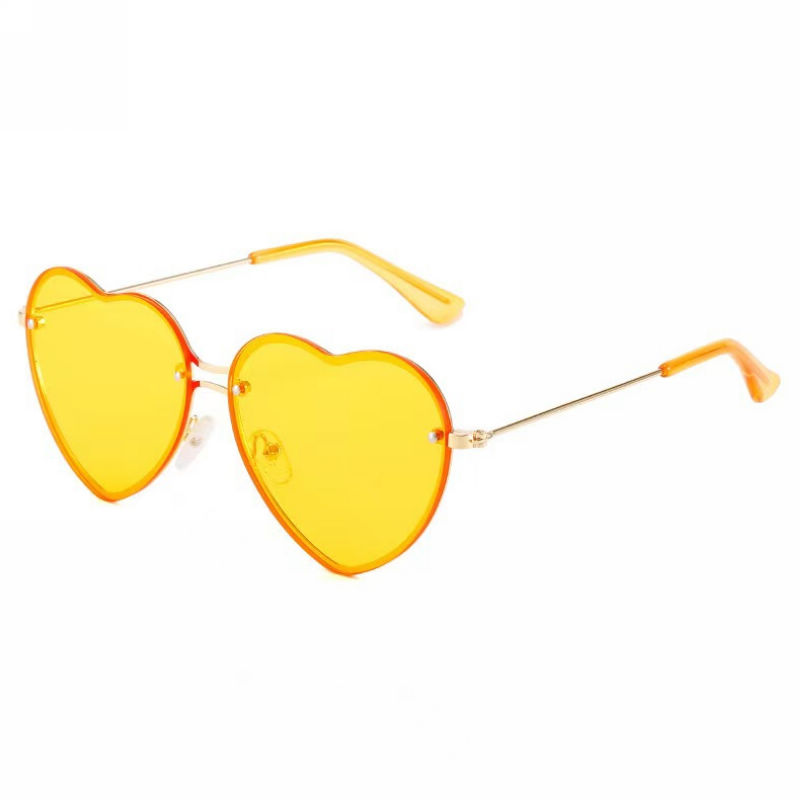 Frameless Diamond Cut Love Heart Sunglasses Yellow