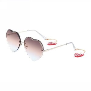 Frameless Gradient Heart-Shaped Sunglasses with Strawberry Pendant Silver-Tone/Brown