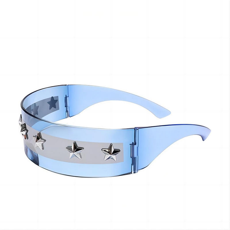 Futuristic Star Wrap Rimless Shield Sunglasses Transparent Blue
