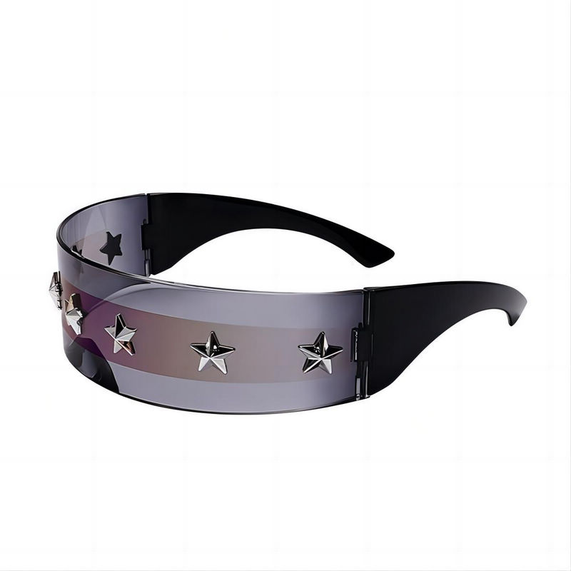 Futuristic Star Wrap Shield Sunglasses Black/Grey