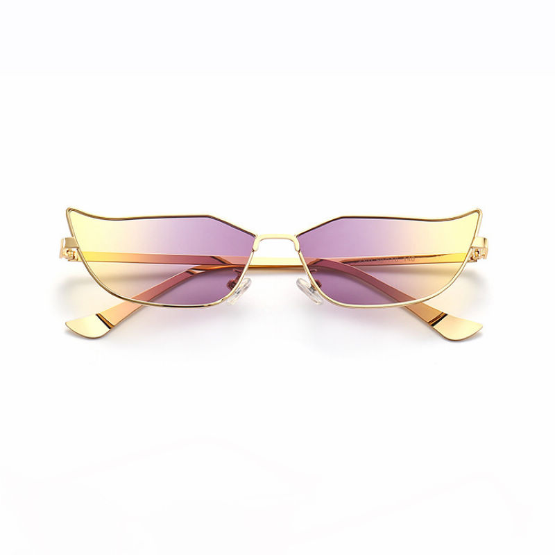 Geometric Angled Cat-Eye Womens Gradient Sunglasses Gold-Tone/Purple Yellow