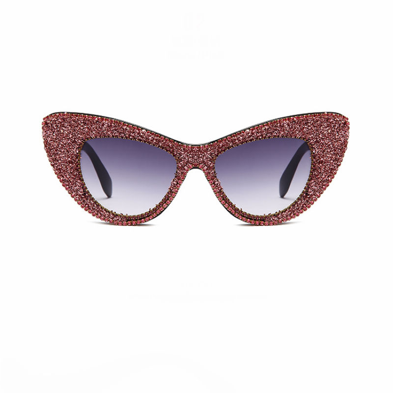 Glitter Crystal Frame Cat-Eye Sunglasses Black Pink