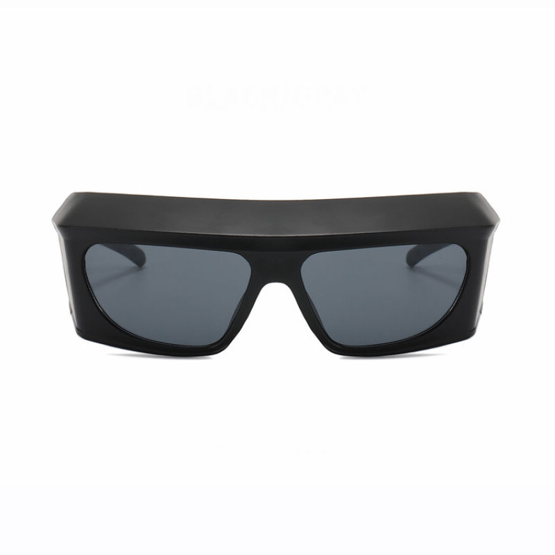 Goggle-Style Acetate Wraparound Sunglasses All Black
