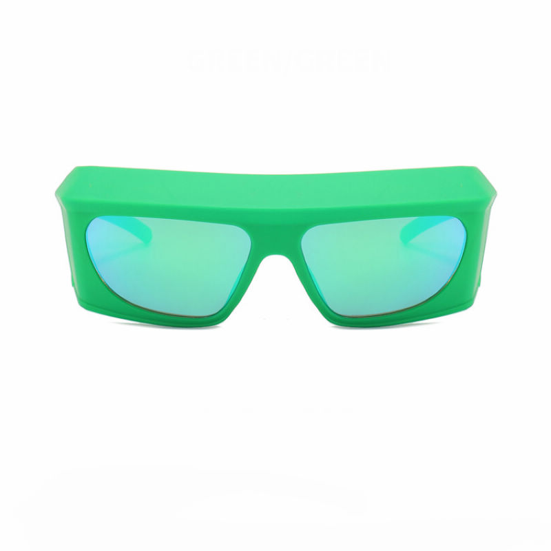 Goggle-Style Acetate Wraparound Sunglasses Green/Mirror Green