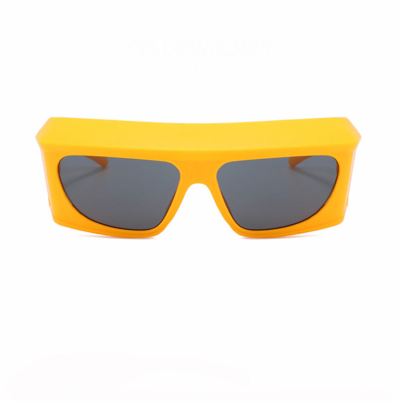 Goggle-Style Acetate Wraparound Sunglasses Yellow/Grey