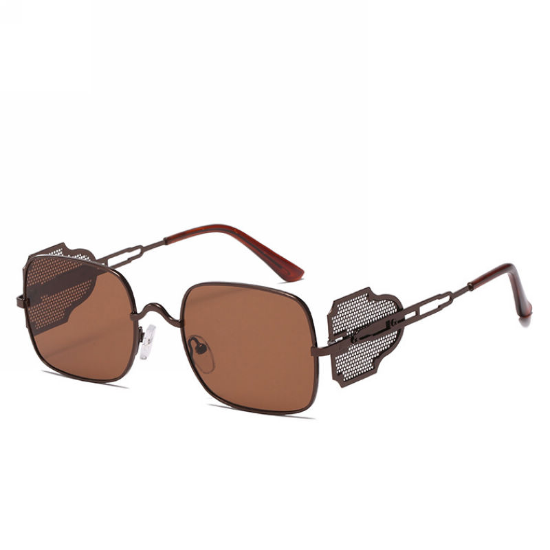 Gothic Steampunk Square Sunglasses with Mesh Sideshields Coffee/Brown