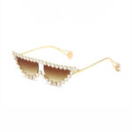 Gradient Brown Crystal Pearl Gold-Tone Metal Frame Cat Eye Sunglasses