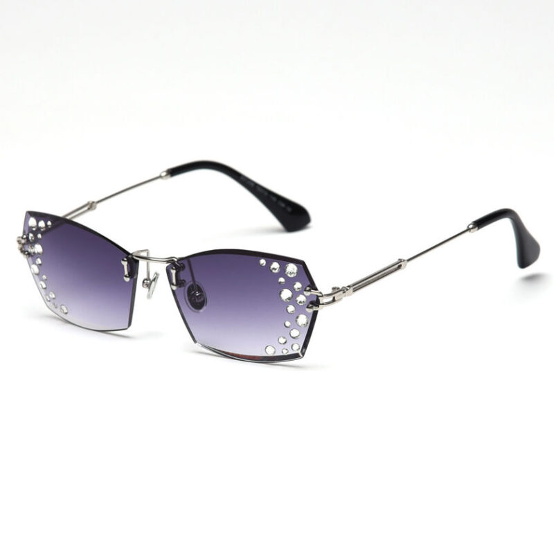 Gradient Grey Diamonds-Embellished Lens Frameless Cut-Edge Sunglasses