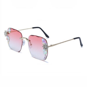 Gradient Pink Floral & Rhinestone Rimless Square Sunglasses