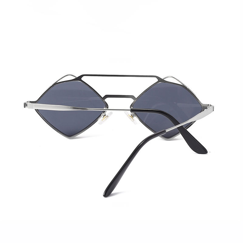 Grey Retro Punk Rhombus-Shaped Mesh Metal Sunglasses
