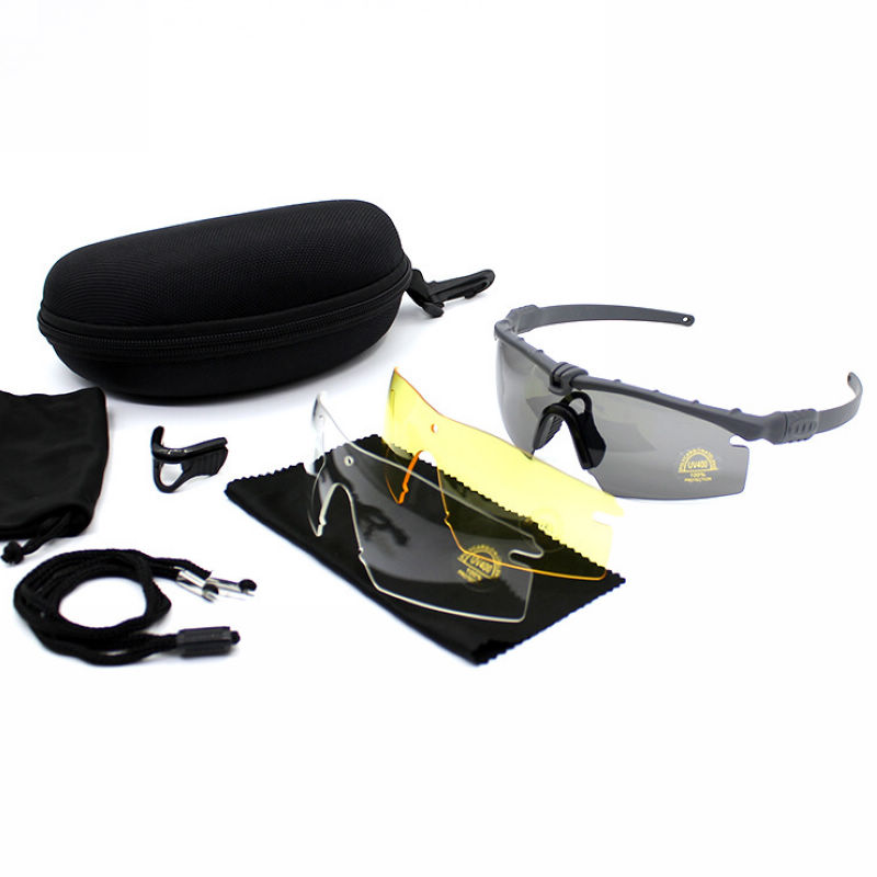Grey Semi-Rimless Tactical Glasses with 3 Interchangeable Lenses Set