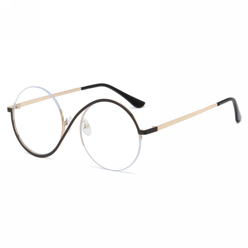 Irregular Half Rim Round Glasses Black Gold Frame Clear Lens