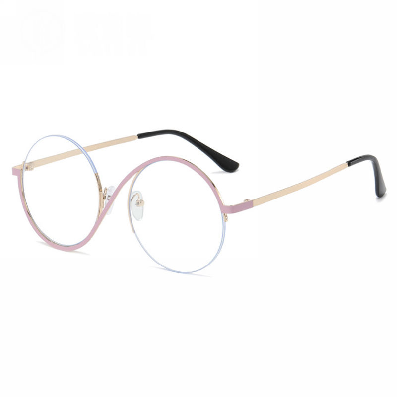 Irregular Half Rim Round Glasses Pink Gold Frame Clear Lens