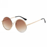 Irregular Half Rim Round Sunglasses Gold Frame Gradient Brown Lens