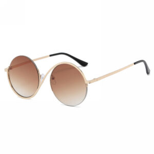 Irregular Half Rim Round Sunglasses Gold Frame Gradient Brown Lens