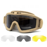 Khaki Windproof Tactical Goggles with 3 Interchangeable Lens