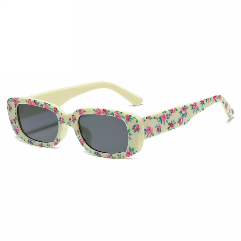 Light Yellow Floral Print Womens Small Square Sunglasses