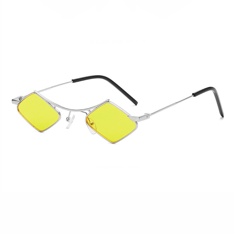 Light Yellow Lightweight Diamond-Shaped Metal Frame Sunglasses