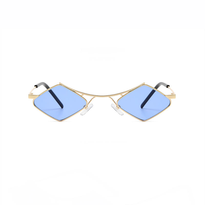 Lightweight Diamond-Shaped Metal Frame Sunglasses Gold-Tone/Blue
