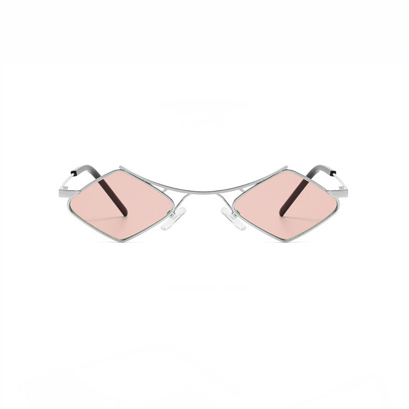 Lightweight Diamond-Shaped Metal Frame Sunglasses Silver-Tone/Pink