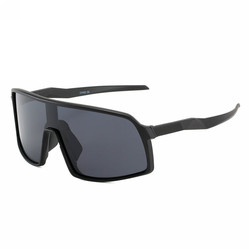 Mens Polarized Wrap Shield Cycling Sunglasses Black Frame Grey Lens
