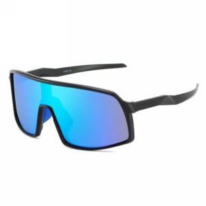 Mens Polarized Wrap Shield Cycling Sunglasses Black Frame Mirrored Blue Lens