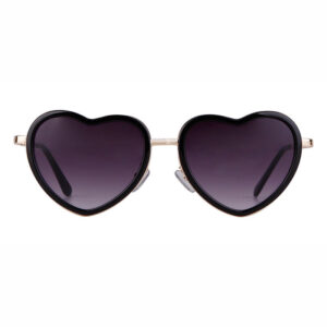 Metal & Acetate Frame Love Heart-Shaped Sunglasses Black Gold/Grey
