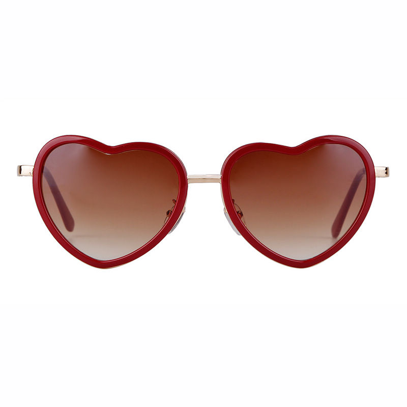 Metal & Acetate Frame Love Heart-Shaped Sunglasses Red Gold