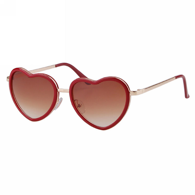 Metal & Acetate Frame Love Heart-Shaped Sunglasses Red