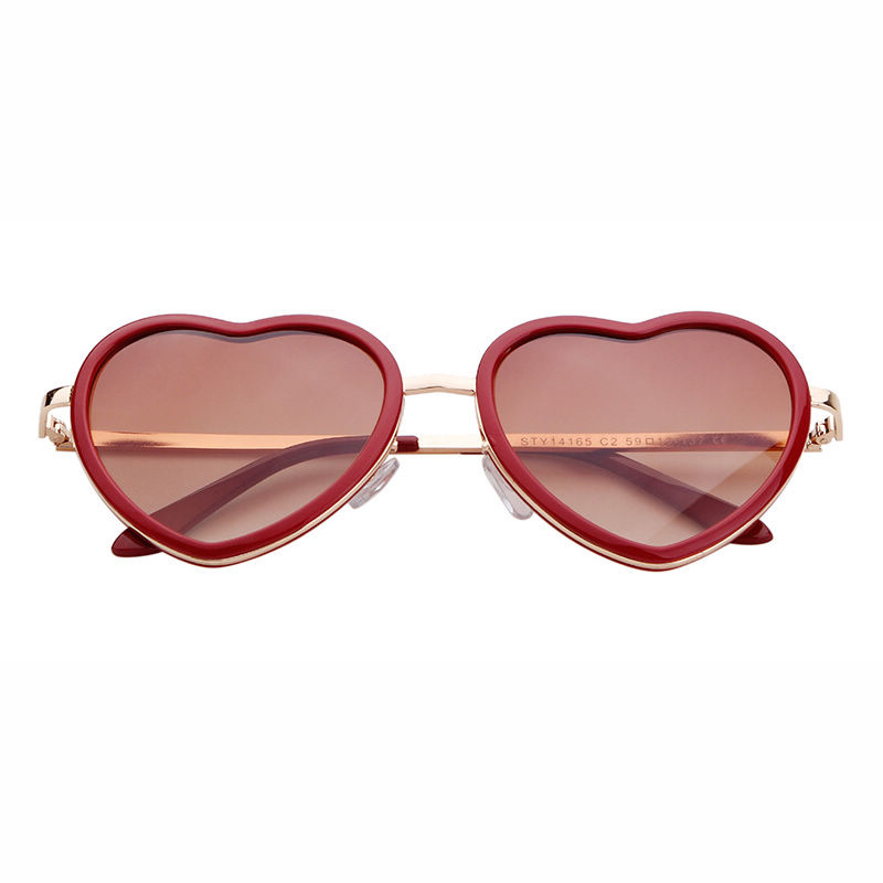 Metal & Acetate Frame Vintage Love Heart-Shaped Sunglasses Red