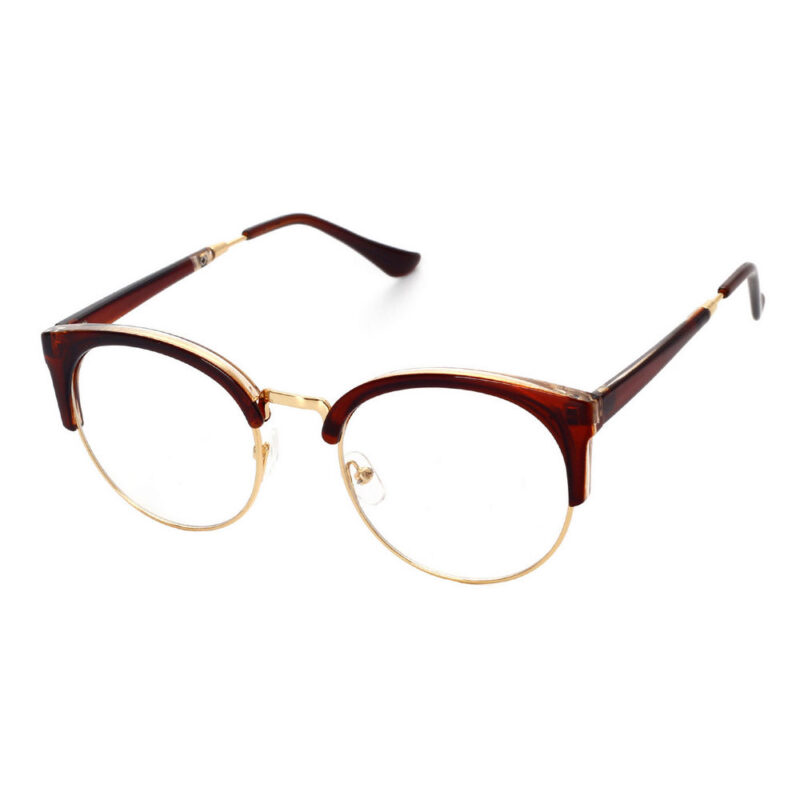 Metal & Acetate Vintage Nerd Round Frame Glasses Brown Gold