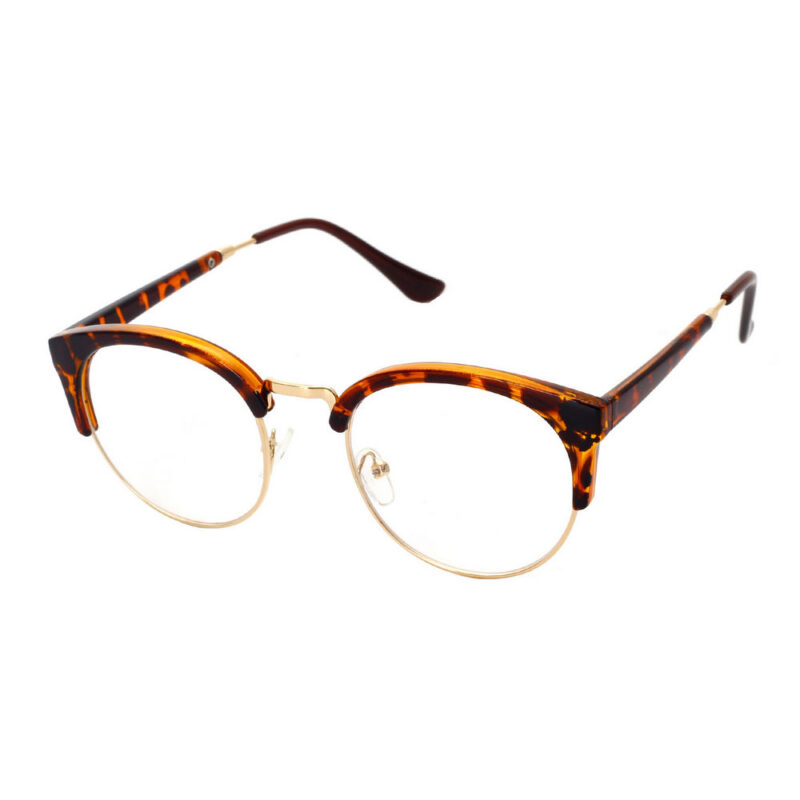 Metal & Acetate Vintage Nerd Round Frame Glasses Leopard