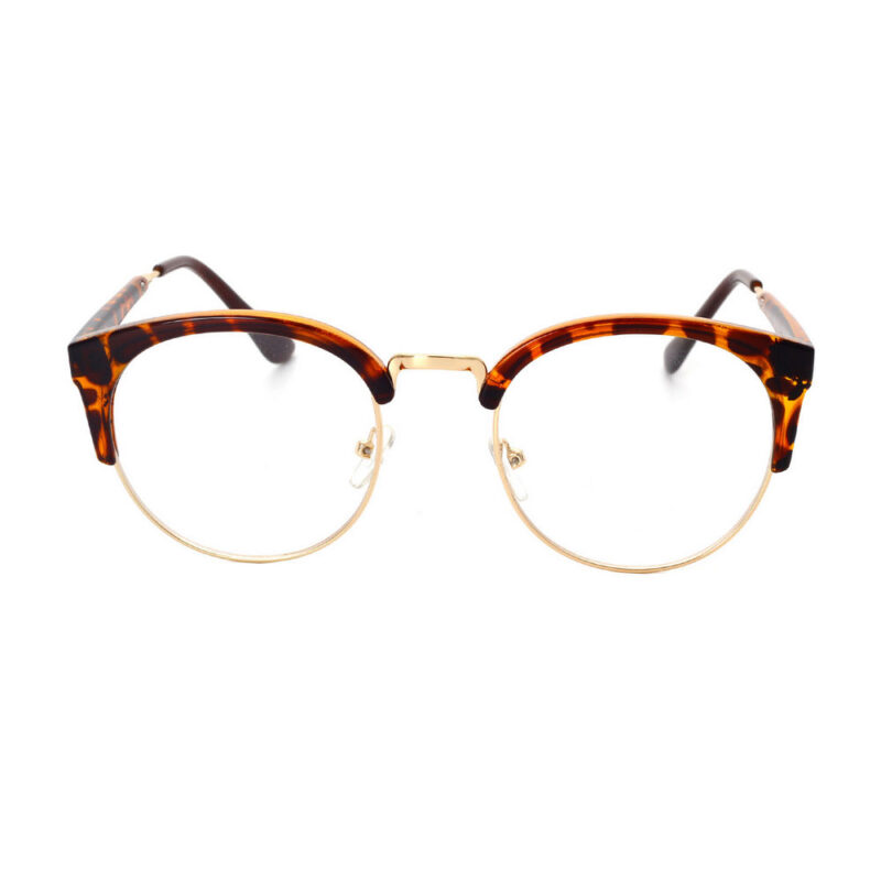Metal & Acetate Vintage Nerd Round Frame Glasses Leopard/Clear