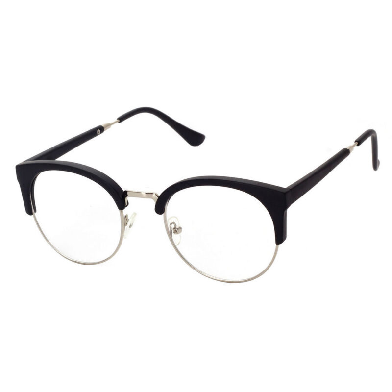 Metal & Acetate Vintage Nerd Round Frame Glasses Matte Black Silver