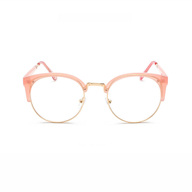 Metal & Acetate Vintage Nerd Round Frame Glasses Pink Gold/Clear